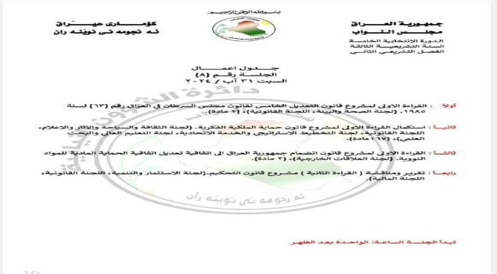 كارنامەی كۆبوونەوەی پەرلەمانی عێراق بڵاوكرایەوە 