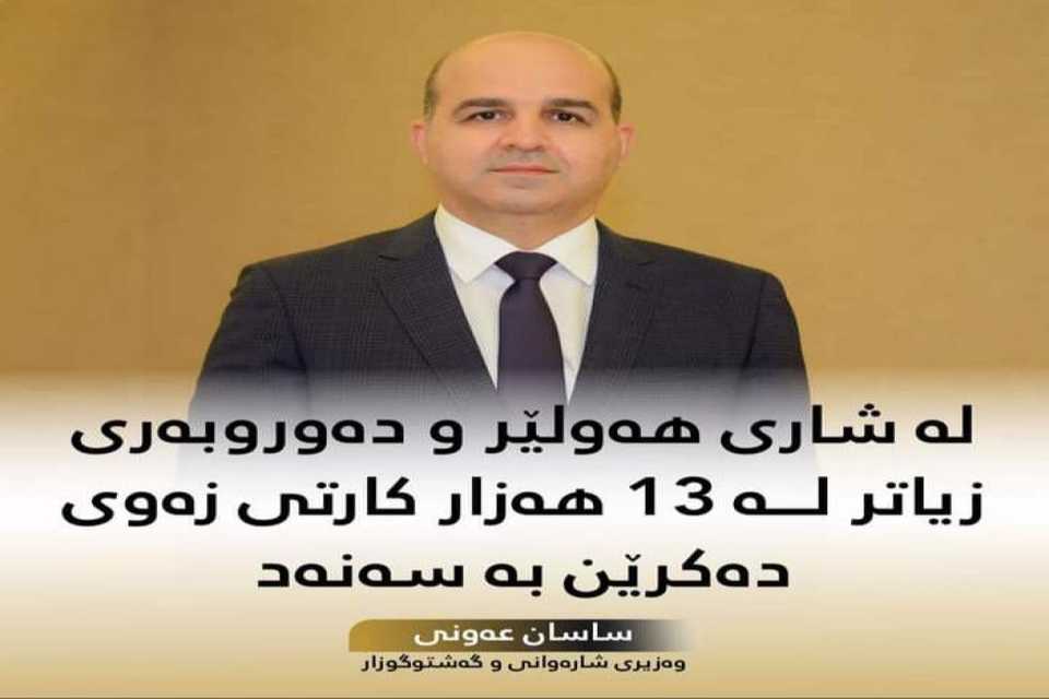 ساسان عەونی: لە شاری هەولێر زیاتر لە 13 هەزار كارتی زەوی دەكرێن بە سەنەد