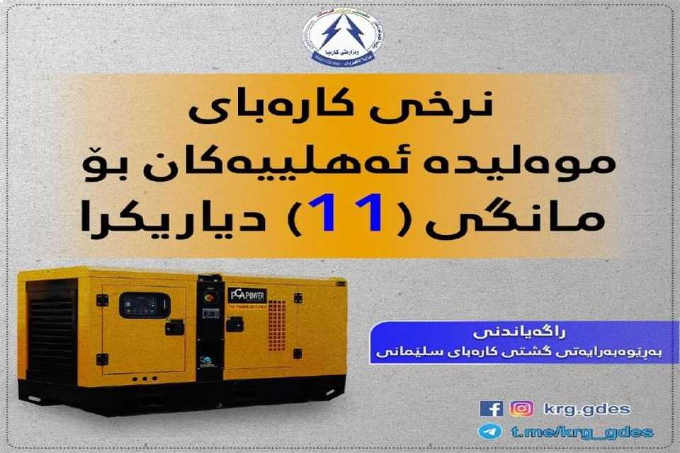 نرخی كاره‌بای موه‌لیده‌ بۆ مانگی 11 دیاریكرا